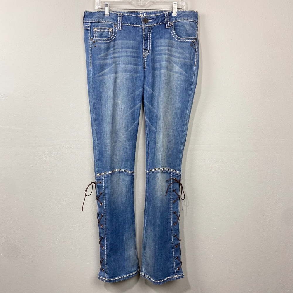 Rancho Estancia Embellished‎ Lace Up Jeans Size 33 Bootcut Denim Western Cowgirl